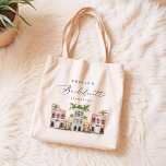 FIONA Charleston Bachelorette Canvas Tote Bag<br><div class="desc">This Charleston bachelorette tote bag features cute and colorful watercolor buildings with an elegant script font. This tote is the perfect gift for your bachelorette weekend!</div>