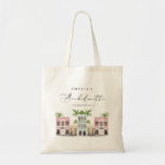 FIONA Charleston Bachelorette Canvas Tote Bag<br><div class="desc">This Charleston bachelorette tote bag features cute and colorful watercolor buildings with an elegant script font. This tote is the perfect gift for your bachelorette weekend!</div>