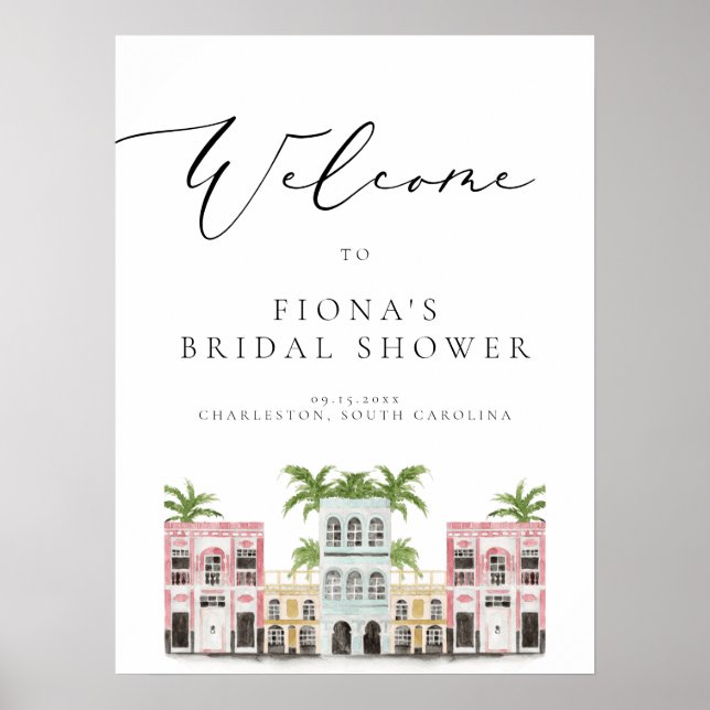 FIONA Charleston Rainbow Row Bridal Shower Welcome Poster (Front)