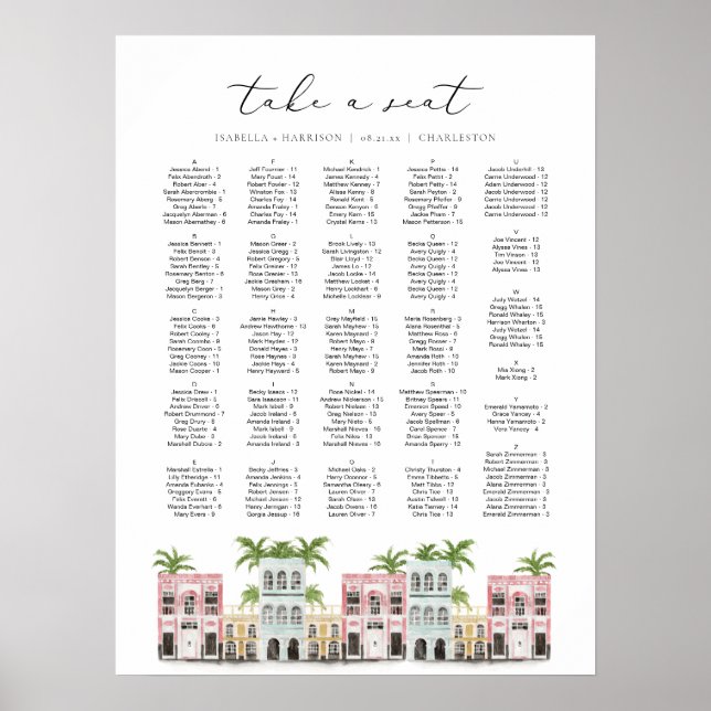 FIONA Charleston SC Rainbow Row Seating Chart (Front)