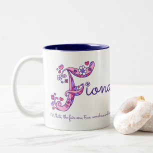 Fiona name meaning heart flower F monogram mug