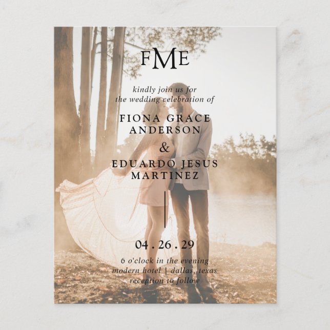 Fiona Photo Bold Monogram Budget Wedding Invite (Front)