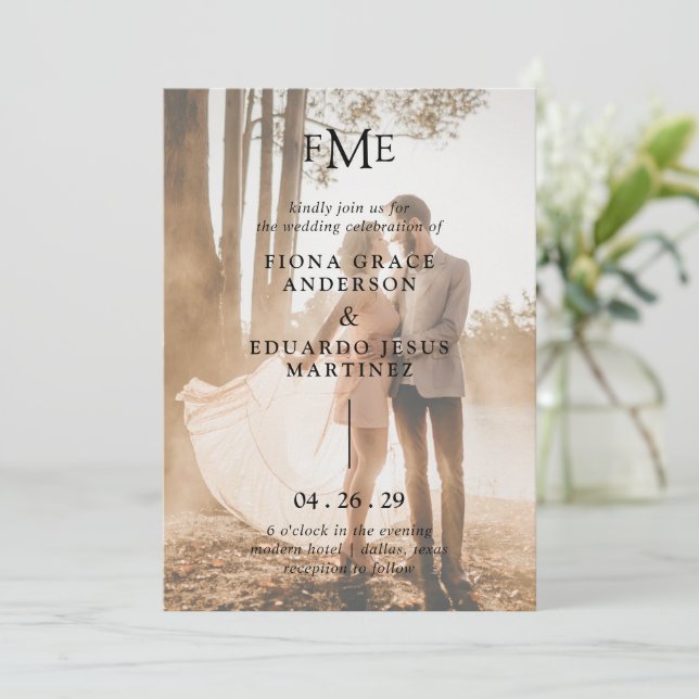 Fiona Photo Bold Monogram Modern Wedding Invitation (Standing Front)
