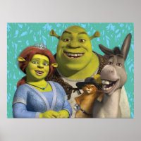 Fiona, Shrek, Puss In Boots, And Donkey Poster