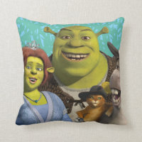 Fiona, Shrek, Puss In Boots, And Donkey Throw Pillow