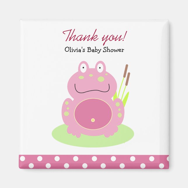 Fiona the Pink Pond Frog Baby Shower Favor Magnet (Front)