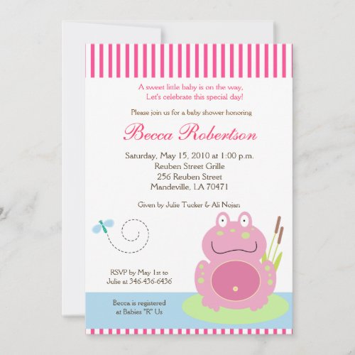 Fiona the Pond Frog Baby Shower 5x7 Invitation