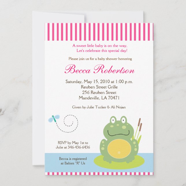 Fiona the Pond Frog (Green) Baby Shower Invite (Front)