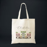 FIONA Watercolor Cute Building Charleston SC Tote Bag<br><div class="desc">This Charleston tote bag features cute and colorful watercolor buildings with an elegant script font. This tote is the perfect gift for your bachelorette weekend,  wedding,  or any other event or gift.</div>