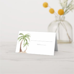 FIONA Watercolor Palm Tree Tropical Beach Guest Place Card