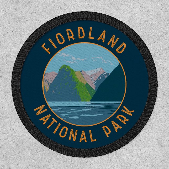 Fiordland National Park New Zealand Retro Circle Patch (Front)