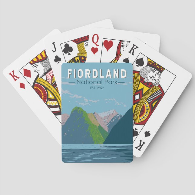 Fiordland National Park New Zealand Travel Art Poker Cards (Back)