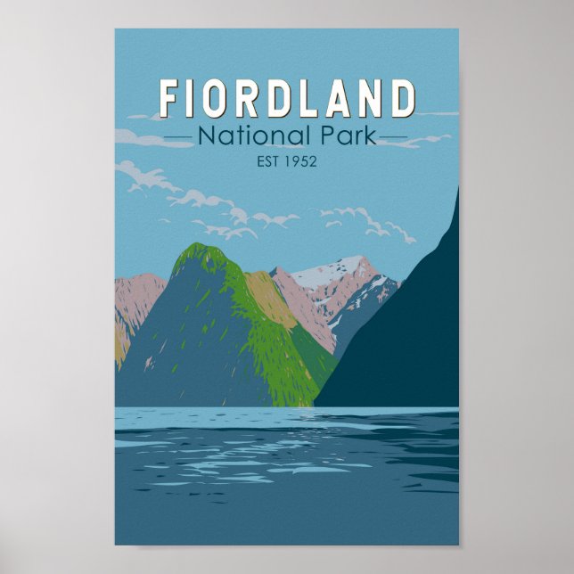 Fiordland National Park New Zealand Travel Art Poster (Front)