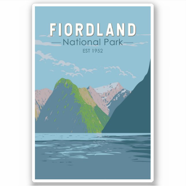 Fiordland National Park New Zealand Travel Art Sticker (Front)