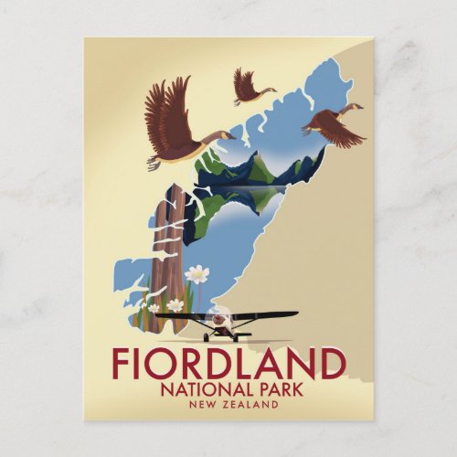 Fiordland National Park New Zealand travel poster Postcard