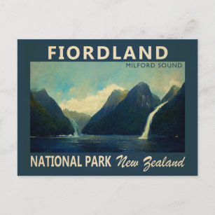 Fiordland National Park New Zealand Watercolor Postcard