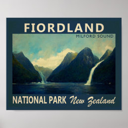 Fiordland National Park New Zealand Watercolor Poster