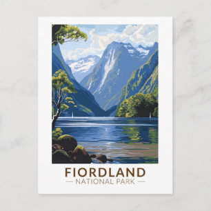 Fiordland National Park Travel Art Vintage Postcard