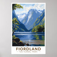 Fiordland National Park Travel Art Vintage