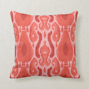Fiore Ikat Print Throw Pillow, Coral Bright Red Throw Pillow