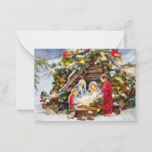 Fir and berries Nativity budget mini Christmas Note Card