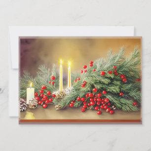 Fir berries and candles budget Christmas Holiday Card