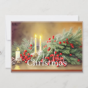 Fir berries and candles budget Christmas Holiday Card