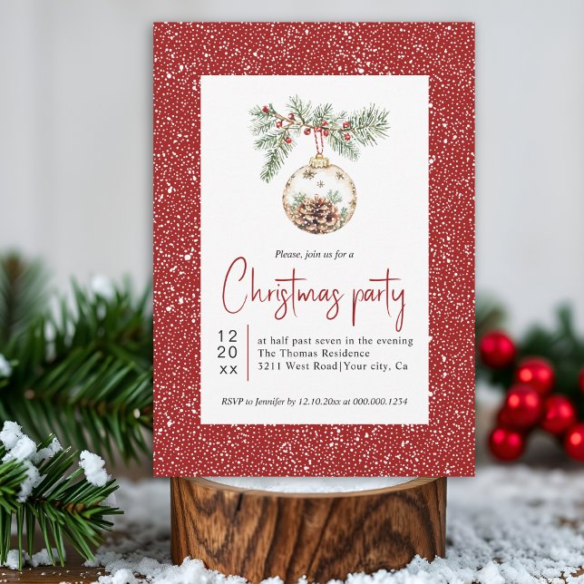 Fir branch with Christmas ornament party Invitation (Creator Uploaded)