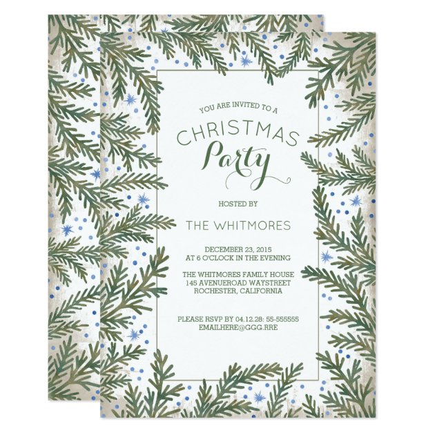 Fir Branches And Snowflakes Christmas Party Invitation