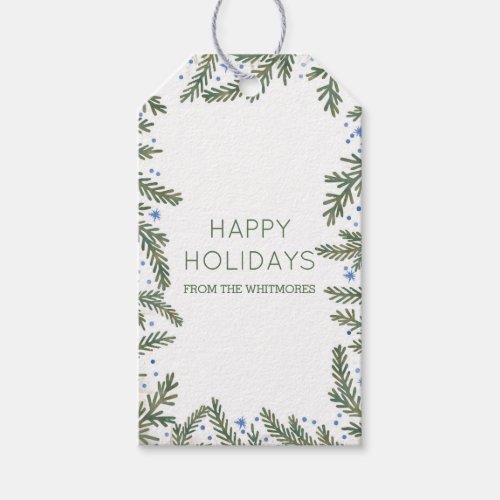 Fir Branches Happy Holidays Gift Tags