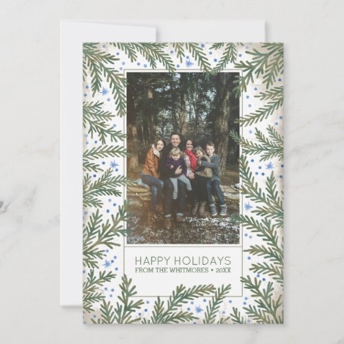 Fir Branches Happy Holidays Photo Holiday Card - Winter fir branches holiday photo cards