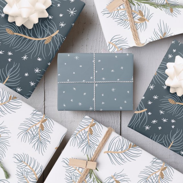 Fir branches with snowflakes | wrapping paper sheets (Fir Branches with snowflakes, grey and white, elegant, wrapping paper )