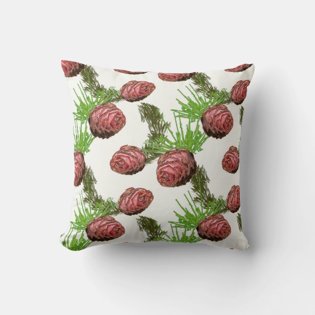 Fir cones and branches on white. throw pillow (Front)
