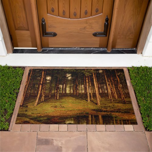 Fir Forest in Putte with Rabbits Jean Lamorinire Doormat