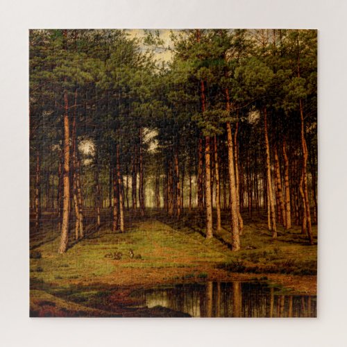 Fir Forest in Putte with Rabbits Jean  Lamorinire Jigsaw Puzzle