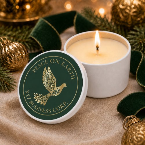 Fir Green Gold Peace Dove Corporate Holiday Mini Candle Favors