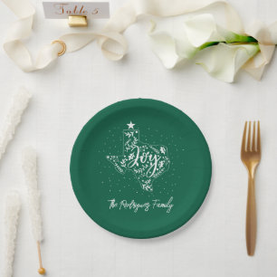 Fir Green Joy Holiday Leaves Texas Shape Paper Plates