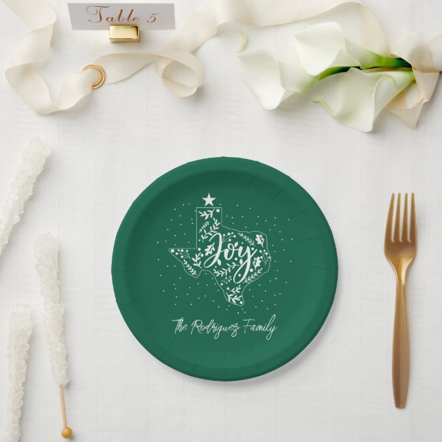 Fir Green Joy Holiday Leaves Texas Shape Paper Plates (Wedding)