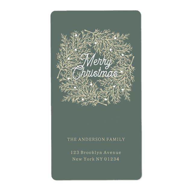 Fir leaves illustration green Christmas wreath Label (Front)