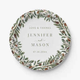 Fir Pine Cones Wreath Christmas Winter Wedding Paper Plates