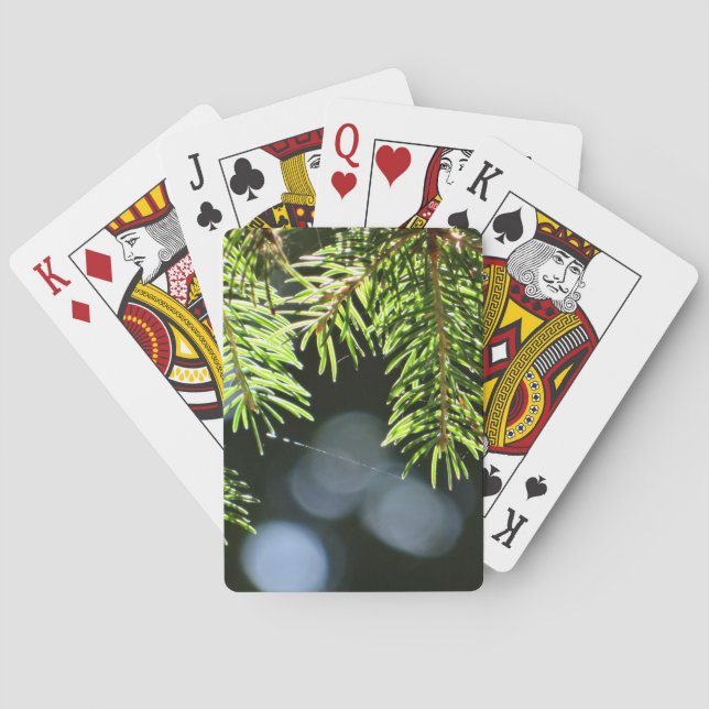 Fir pine needles with bokeh poker cards (Back)
