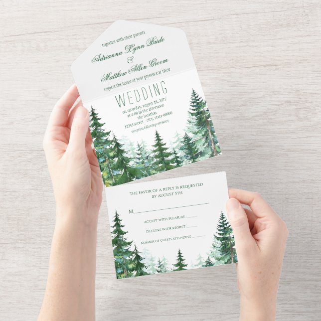 Fir Tree All in One Wedding Invite (Tearaway)