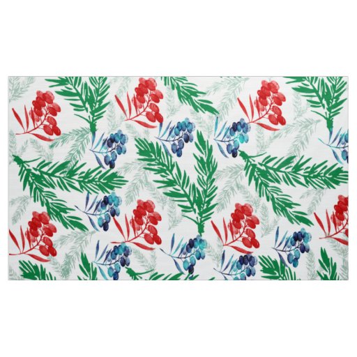Fir Tree Branches with Berries Fabric