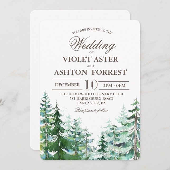 Fir Tree Rustic Wedding Invitation (Front/Back)