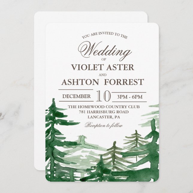 Fir Tree Rustic Wedding Invitation (Front/Back)