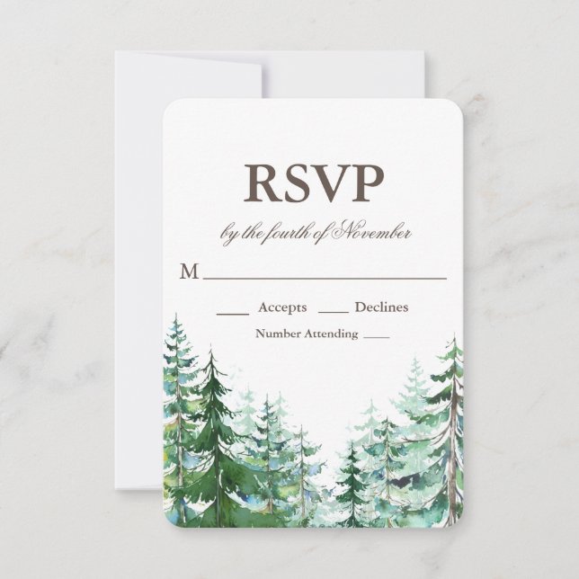 Fir Tree Rustic Wedding RSVP (Front)