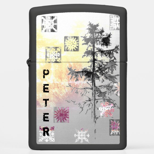 Fir Tree & Snowflakes & Your Name Case-Mate iPhone Zippo Lighter (Front)
