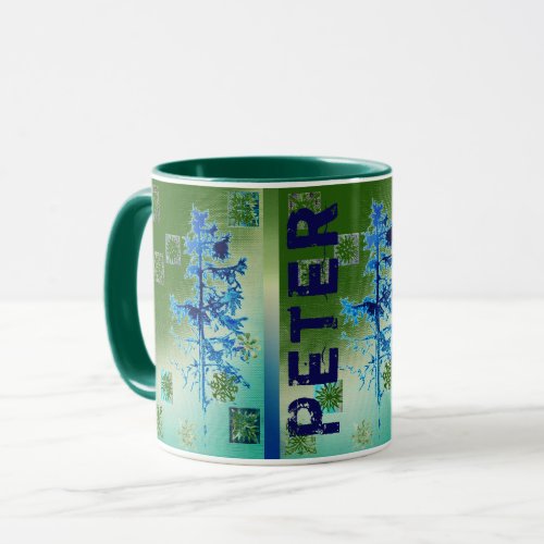 Fir Tree  Snowflakes  Your Name Mug