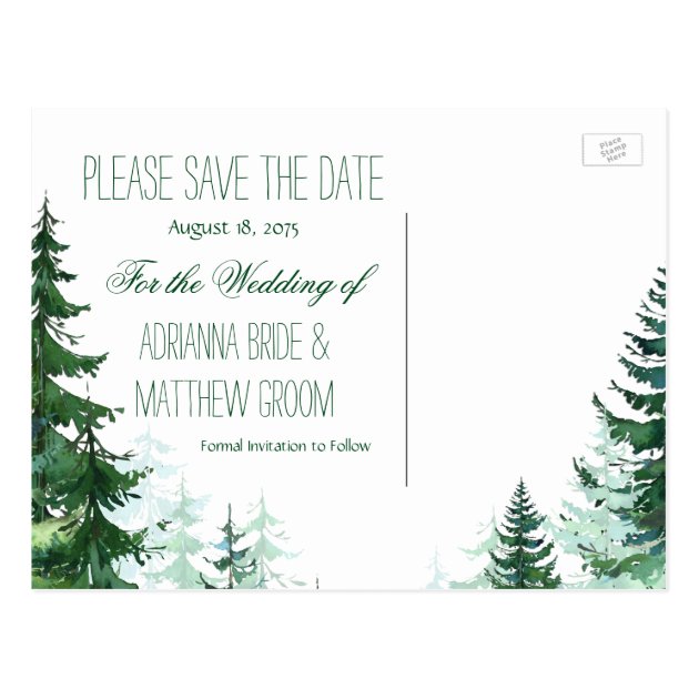 Fir Tree Wedding Save The Date Postcard