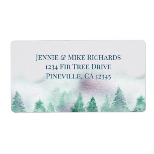 Fir Tree Winter Forest Watercolor Address Label